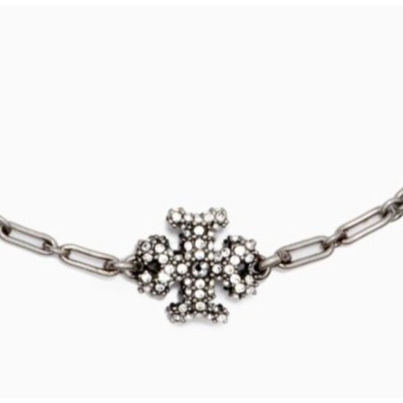 Tory Burch Kira Crystal Pave Logo Pendant Necklace - Picture 2 of 6